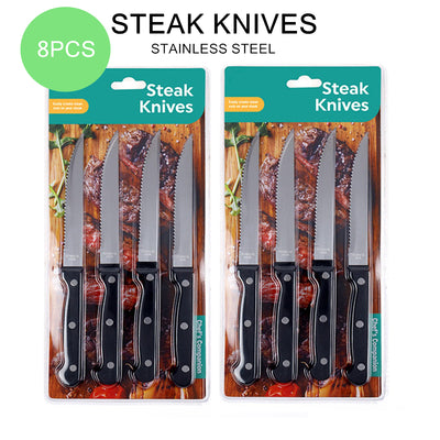 8PCS Steak Knives Sharp Stainless Steel Serrated Blade Steak Kitchen Knife 21.5cm