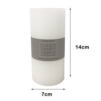 2 x Unscented White Pillar Candle Candles Wedding Home Décor 7x14cm 60Hrs Burn