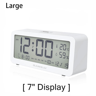 LCD Digital Display Alarm Clock Temperature Time Date Snooze White LED Backlight Clear