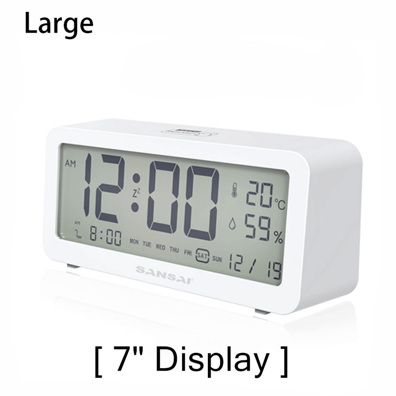 LCD Digital Display Alarm Clock Temperature Time Date Snooze White LED Backlight Clear