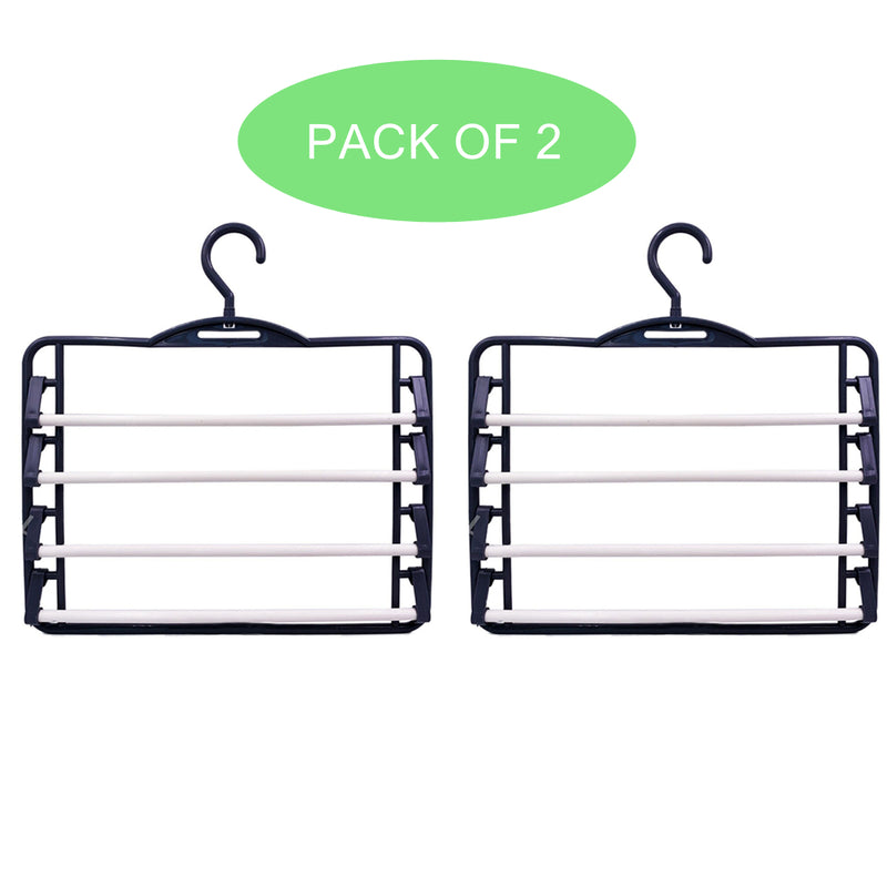 2 x 4-Tiers Trouser Pants Hanger Clothes Ties Rack Non-Slip Space Saving Organiser