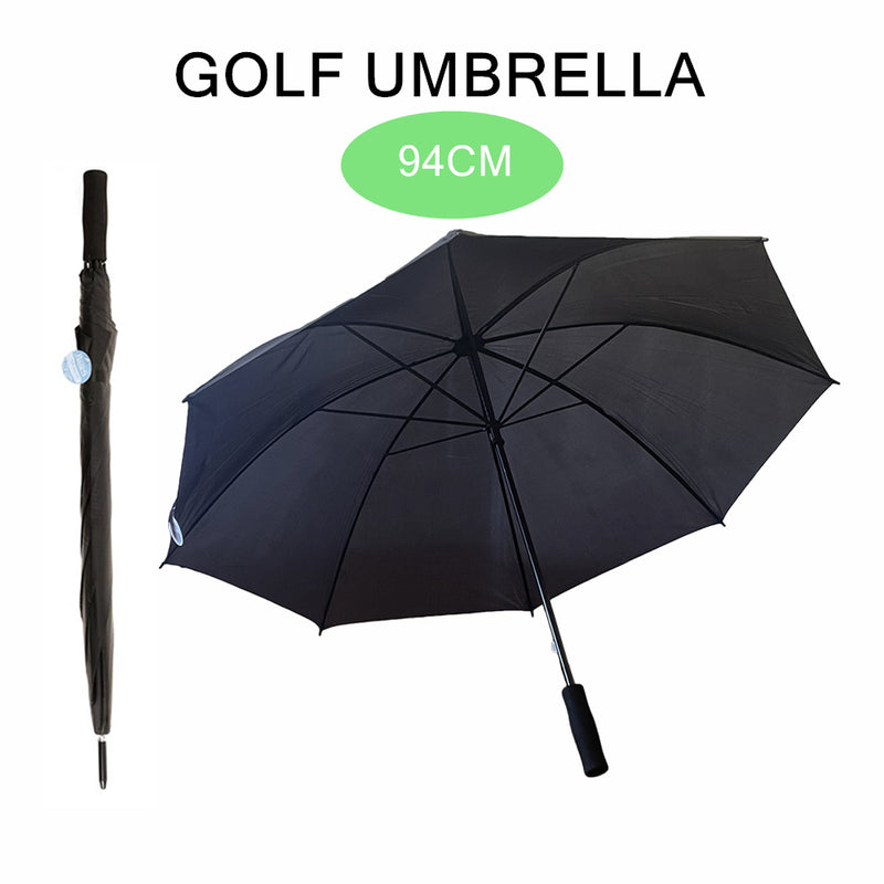 Long 94cm Golf Umbrella Manual Open & Close EVA Handle Black Waterproof Large