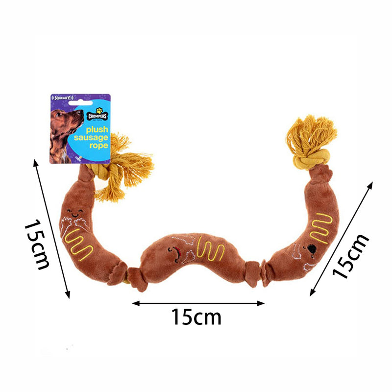 Pet Dog Toy Plush Sausage Rope Squeaky Funny Cute Play Training Fetch Toys