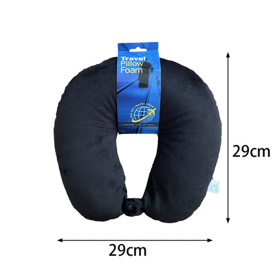 Foam Travel Neck Pillow U Shaped Head Rest Cushion Portable Flight Black Press Stud