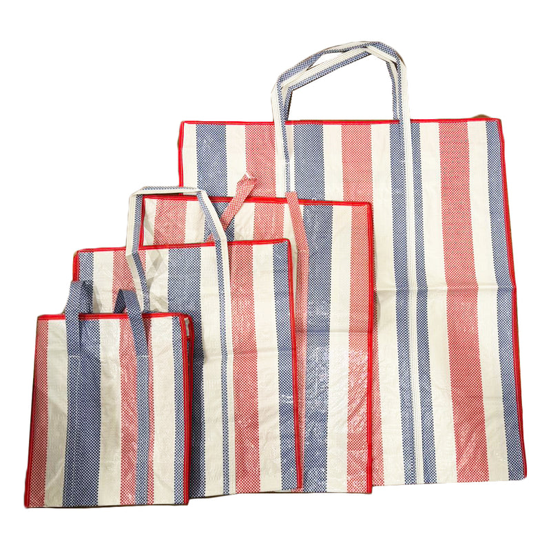 5PCS Stripe Woven Shopping Storage Bag Packing Bags Travel House Moving Strip Zip