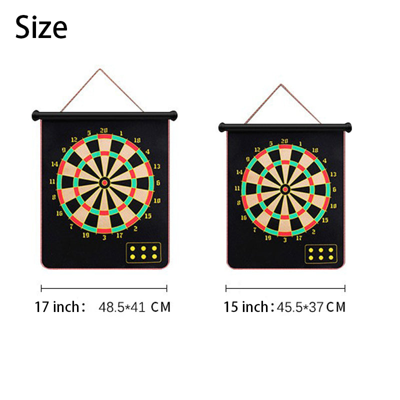 Magnetic Rollup Dart Board Large Double Sided Dartboard Family Game 6 Darts 15/17”