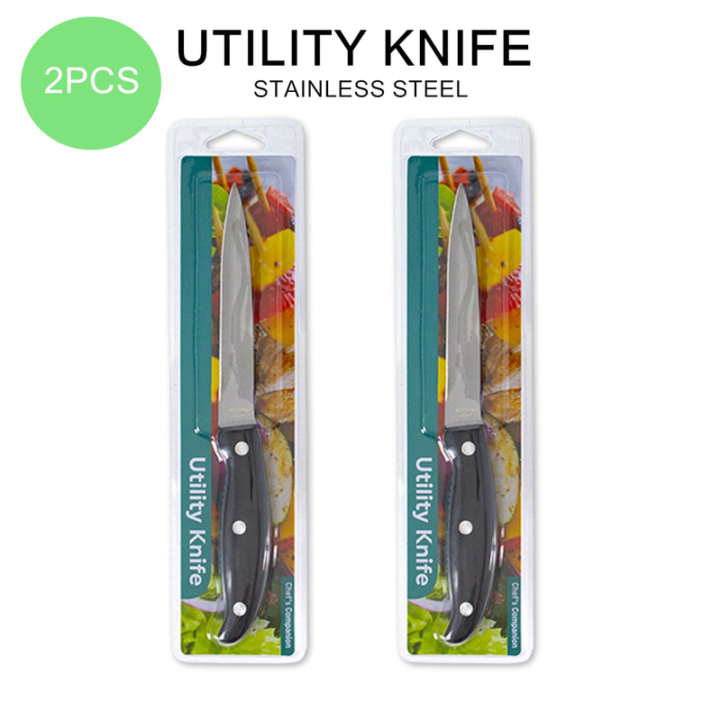 2PCS Utility Knife Stainless Steel Blade Kitchen Chef Cook Knives Sharp Meat Fruit Slice