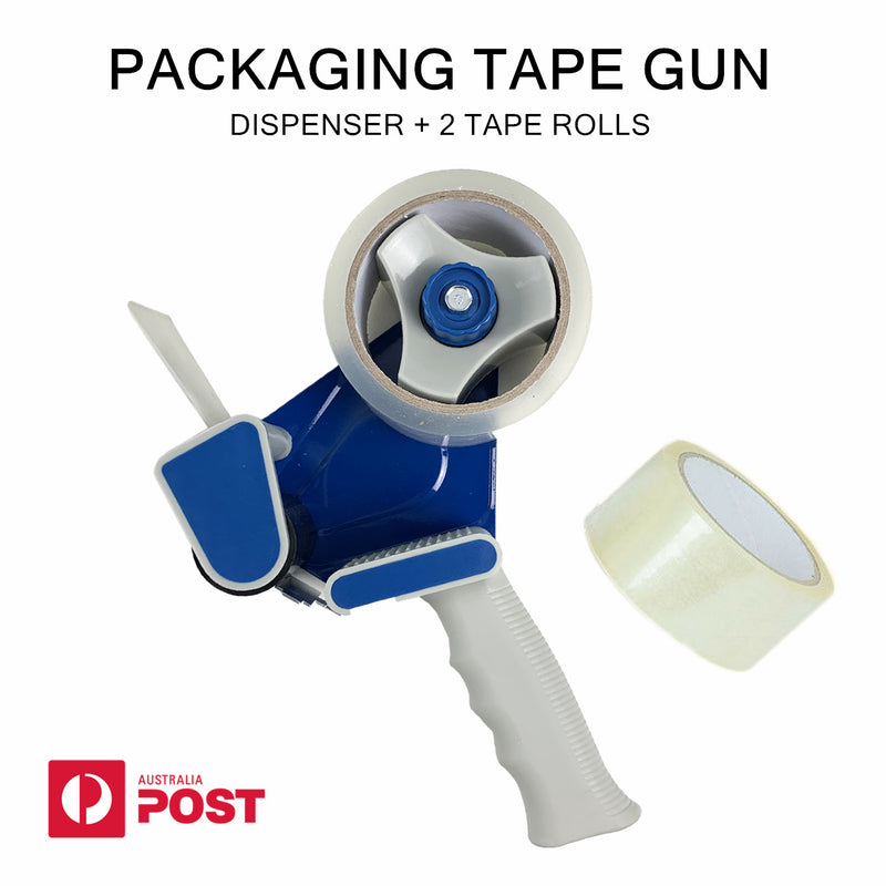 Packing Tape Dispenser Gun + 2 Clear Tape Rolls With Cutter Packaging Stick Moving