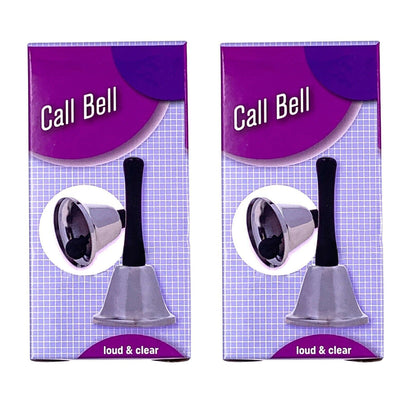 2PCS Call Bell Hand Held Silver Ringing Handbell Dinner Reception Office School Cafe