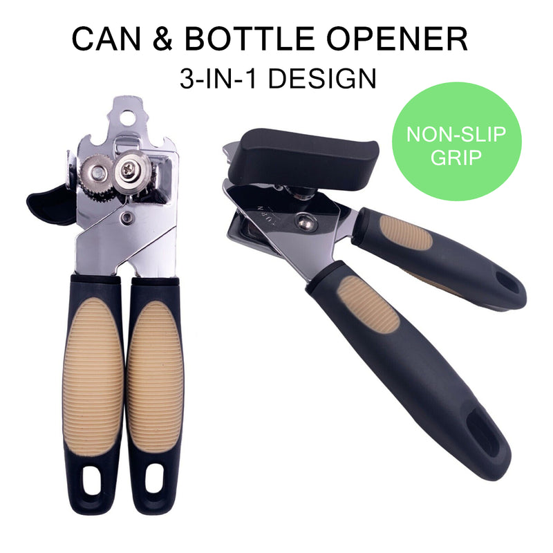 3-in-1 Can & Bottle Opener Universal Stainless-Steel Manual Heavy-Duty Non-Slip Grip