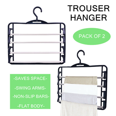 2 x 4-Tiers Trouser Pants Hanger Clothes Ties Rack Non-Slip Space Saving Organiser