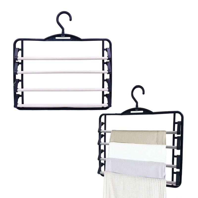 2 x 4-Tiers Trouser Pants Hanger Clothes Ties Rack Non-Slip Space Saving Organiser