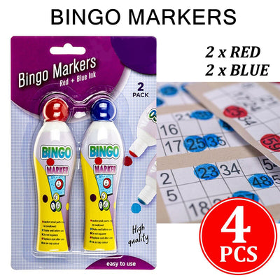 4PK Bingo Marker Pen Dabbers Daubo Dot Markers Colours Red & Blue Ink Colouring