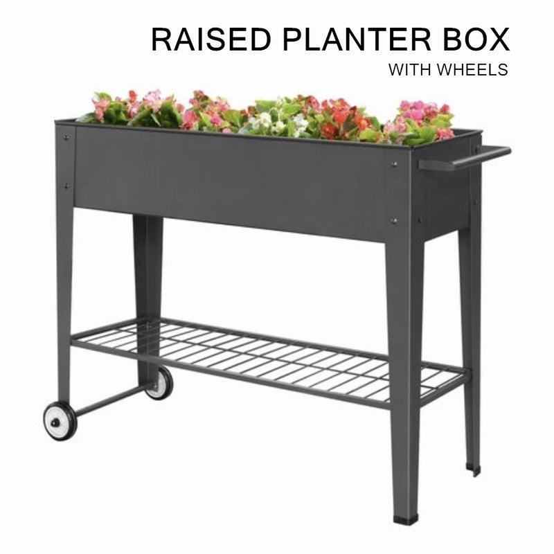 Metal Planter Box Raised Garden Bed Elevated Mobile Pants Herb Growing Container