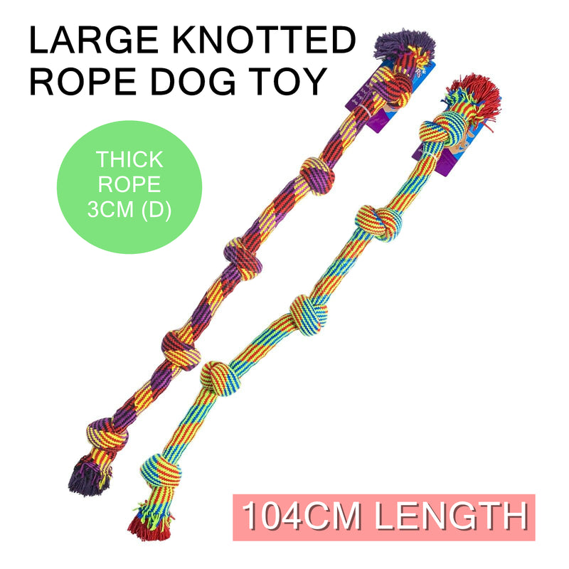 Heavy Duty 104cm Large Knotted Rope Pet Doy Toy Tug Chew Play Strong Thick Long