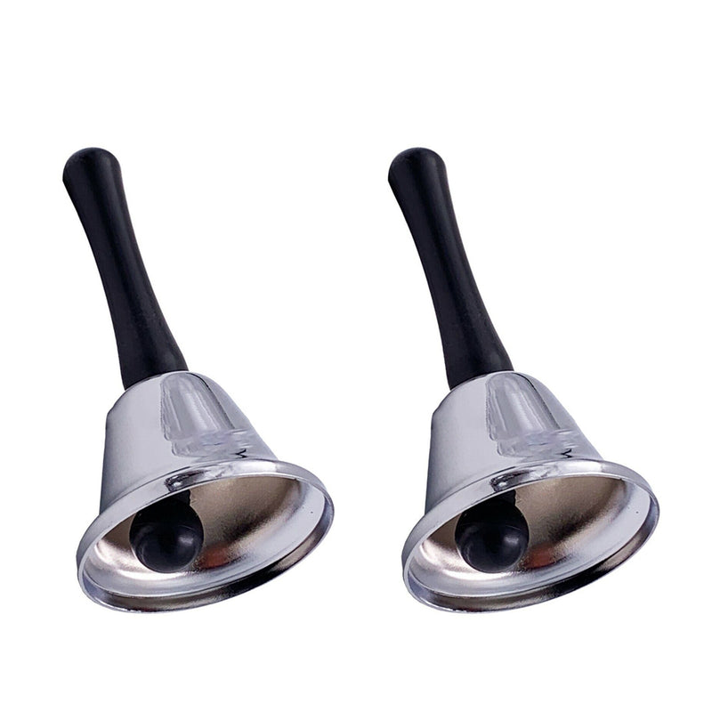 2PCS Call Bell Hand Held Silver Ringing Handbell Dinner Reception Office School Cafe