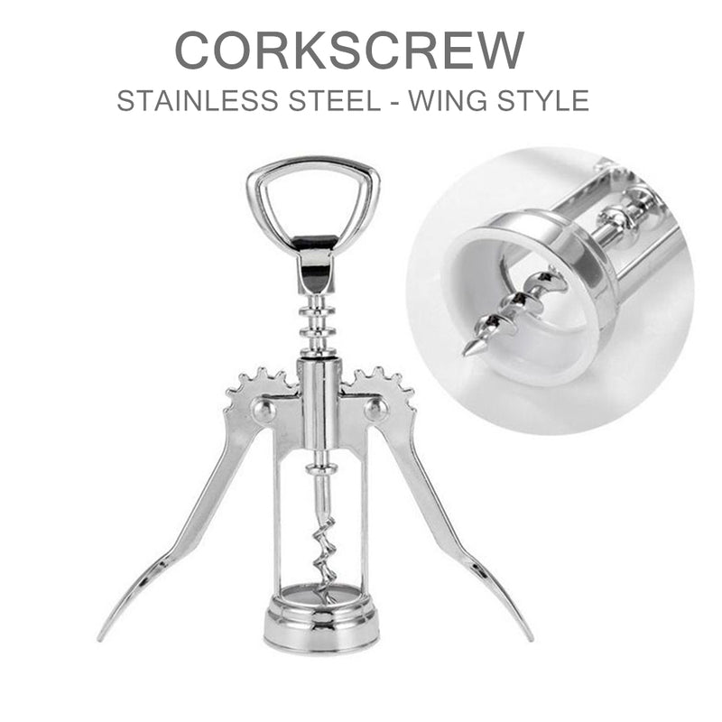 2-in-1 Classic Winged Corkscrew Wine Bottle Cork Opener Wing Handle Stainless Steel