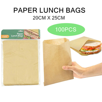 100PCS Brown Paper Lunch Bags Party Event Standard Sandwich Bag Fruit Snacks Lollies