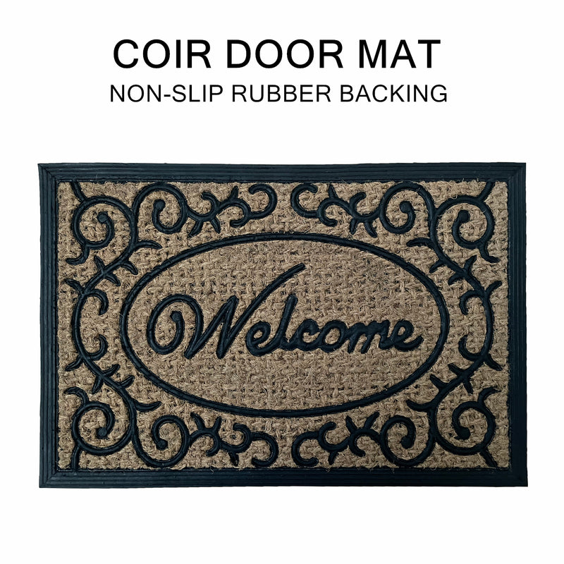 Coir Door Mat Welcome Entry Front Home Floor Mats Non-Slip Rubber Backing Outdoor