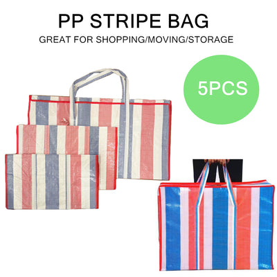 5PCS Stripe Woven Shopping Storage Bag Packing Bags Travel House Moving Strip Zip