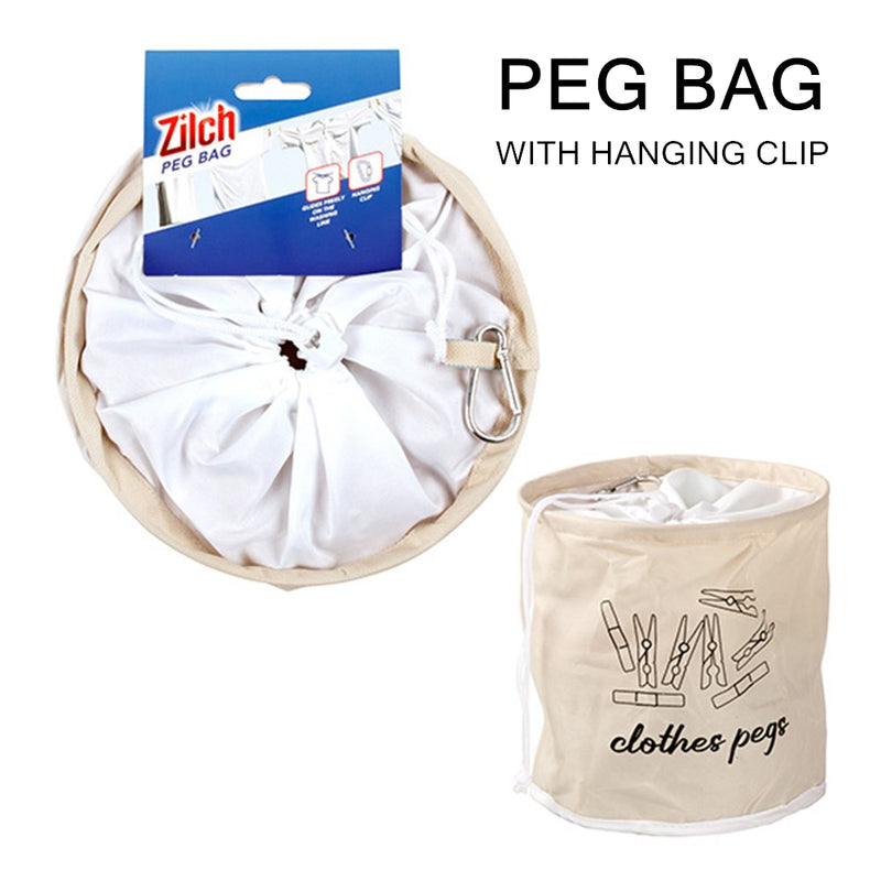 Hanging Clothes Peg Bag Laundry Pegs Basket Storage Lightweight Drawstring with Clip