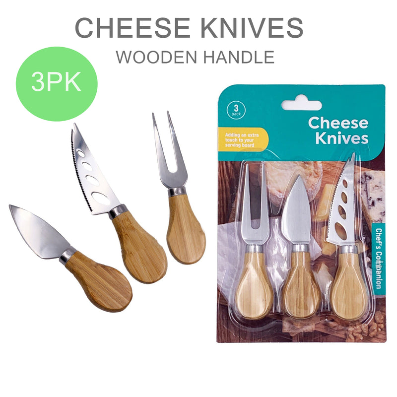 3PK Cheese Knives Knife Set Wooden Handle Stainless Steel Slicer Fork Scoop Cutter