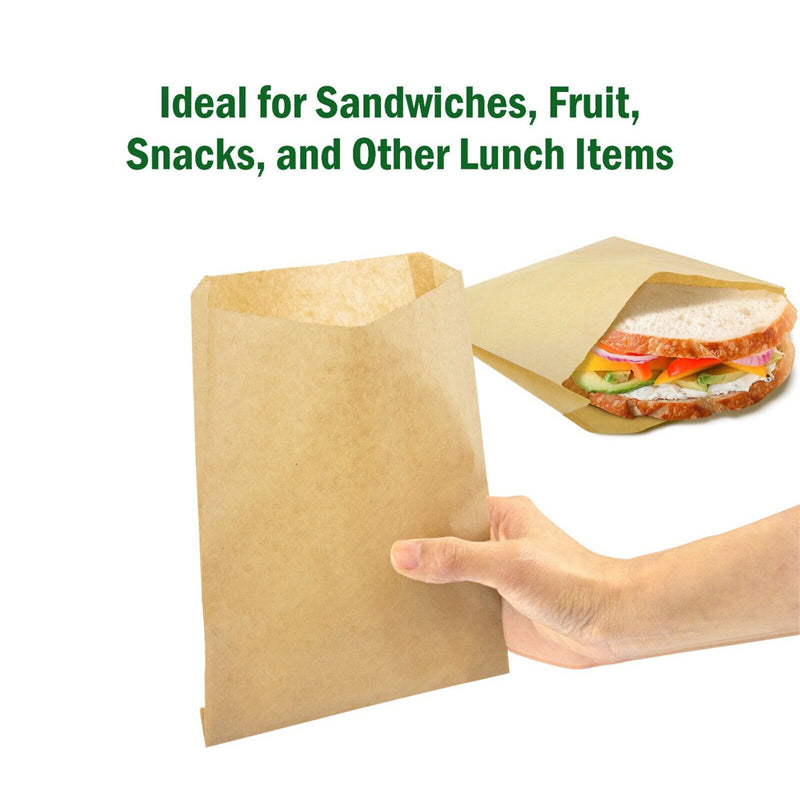 100PCS Brown Paper Lunch Bags Party Event Standard Sandwich Bag Fruit Snacks Lollies