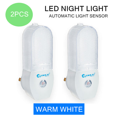 2PCS Automatic LED Night Light Lamp Sensor Auto On/Off Hallway Bedroom Warm-White