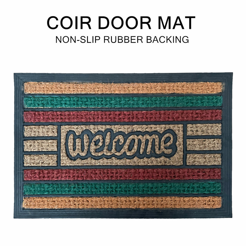 Coir Door Mat Welcome Entry Front Home Floor Mats Non-Slip Rubber Backing Outdoor