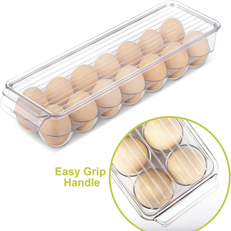 Egg Tray Holder with Lid Fridge Clear Storage Container Case Rack Holds 14 Eggs