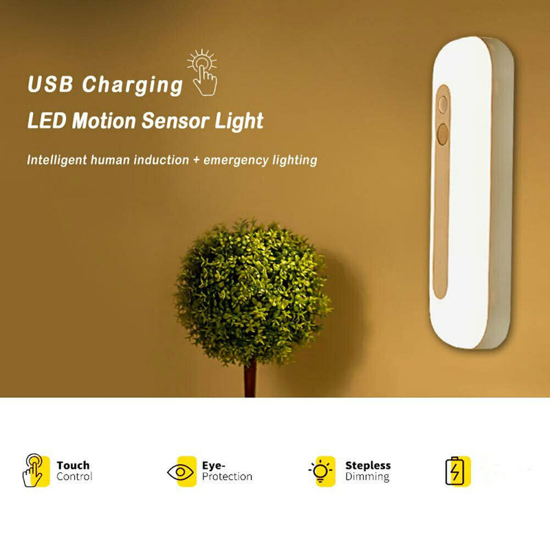 LED Motion Sensor Under Closet Night Light Rechargeable Cabinet Dimmable Lamp