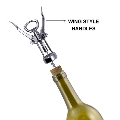 2-in-1 Classic Winged Corkscrew Wine Bottle Cork Opener Wing Handle Stainless Steel