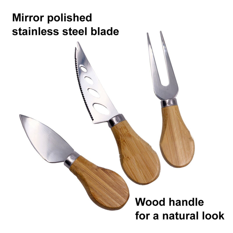 3PK Cheese Knives Knife Set Wooden Handle Stainless Steel Slicer Fork Scoop Cutter