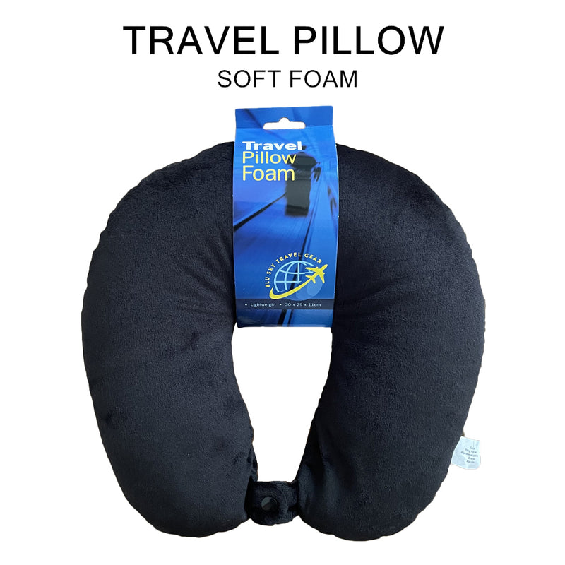 Foam Travel Neck Pillow U Shaped Head Rest Cushion Portable Flight Black Press Stud