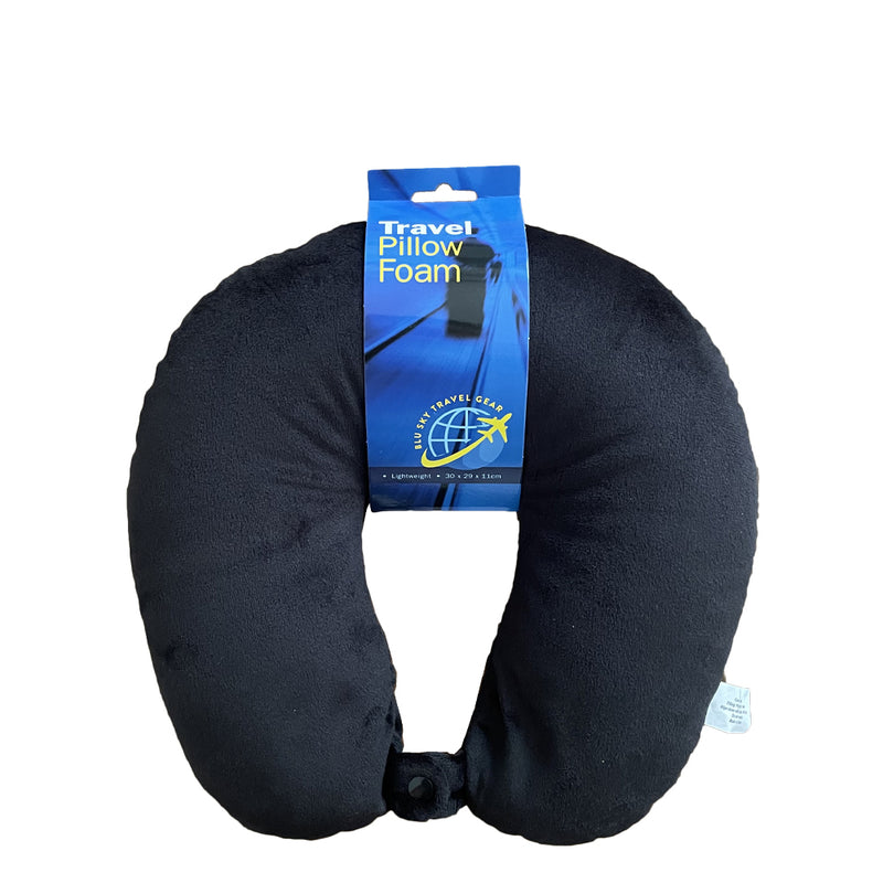 Foam Travel Neck Pillow U Shaped Head Rest Cushion Portable Flight Black Press Stud