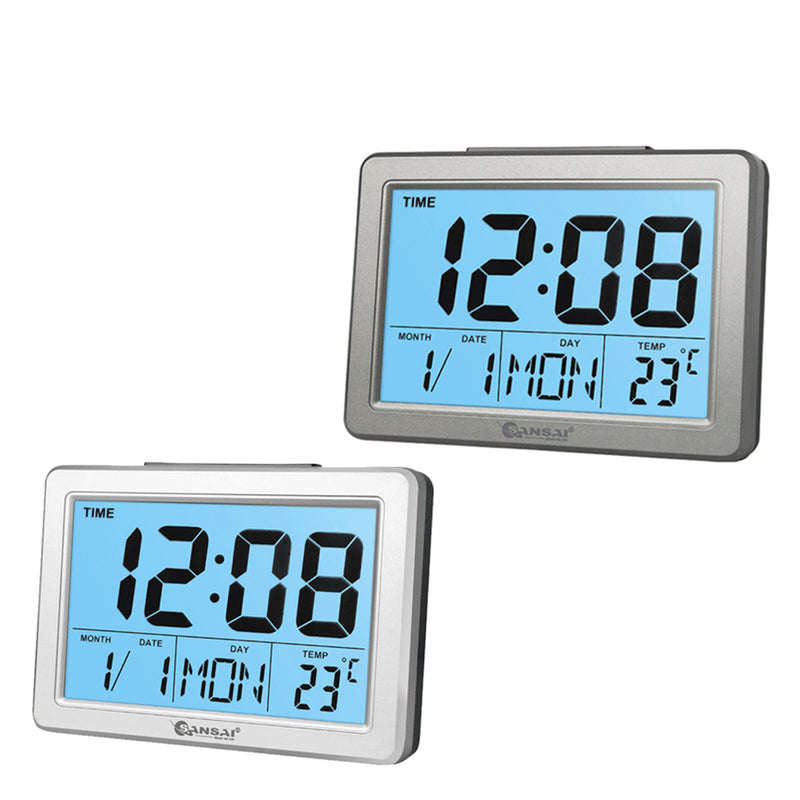 LCD Digital Display Alarm Clock Time Desk Blue Back Light Temperature Date Calendar