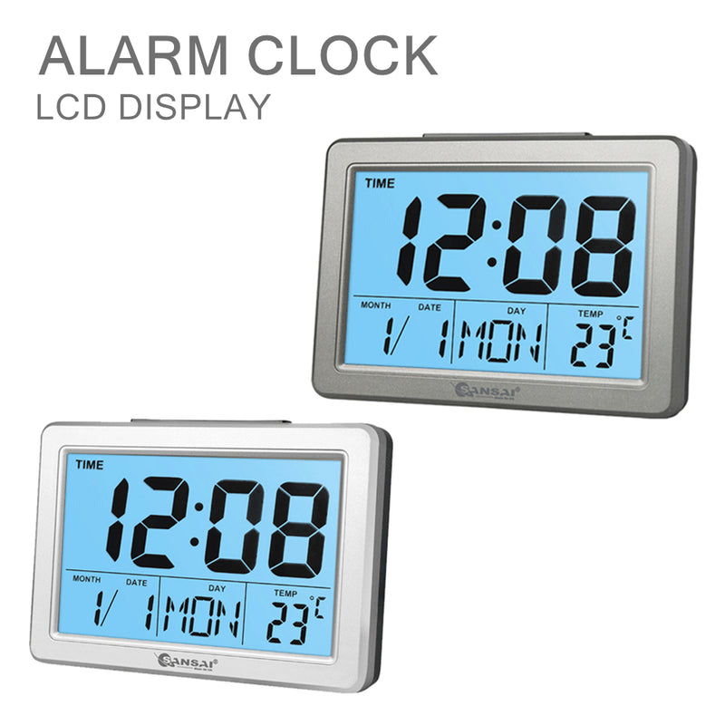 LCD Digital Display Alarm Clock Time Desk Blue Back Light Temperature Date Calendar