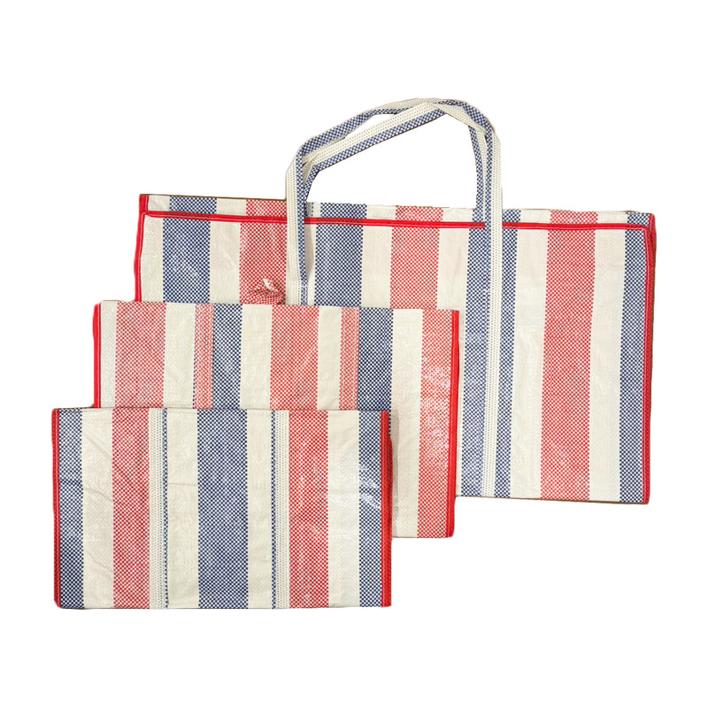 5PCS Stripe Woven Shopping Storage Bag Packing Bags Travel House Moving Strip Zip