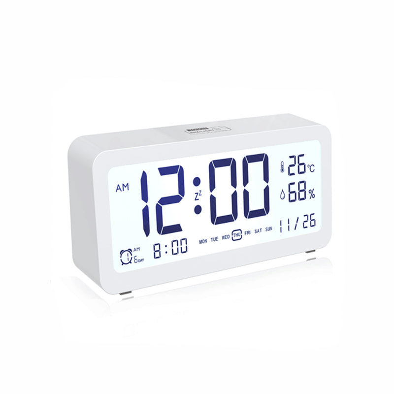 LCD Digital Display Alarm Clock Temperature Time Date Snooze White LED Backlight Clear