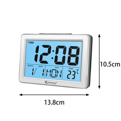 LCD Digital Display Alarm Clock Time Desk Blue Back Light Temperature Date Calendar