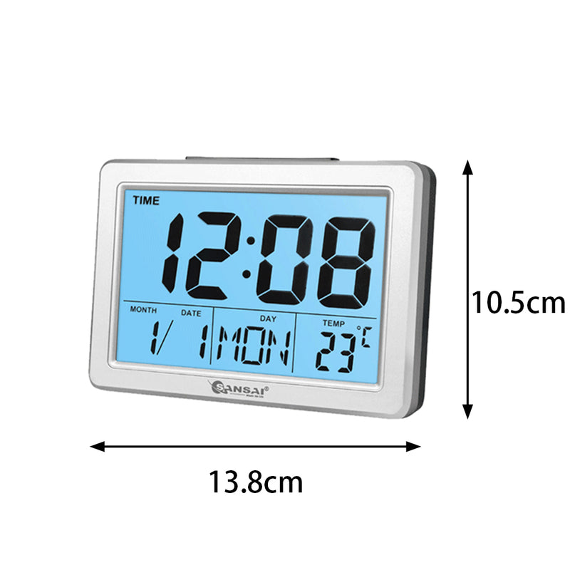 LCD Digital Display Alarm Clock Time Desk Blue Back Light Temperature Date Calendar