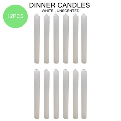 12 x Dinner Candle Unscented White Candles Plain 20cm Long Wedding Church Home