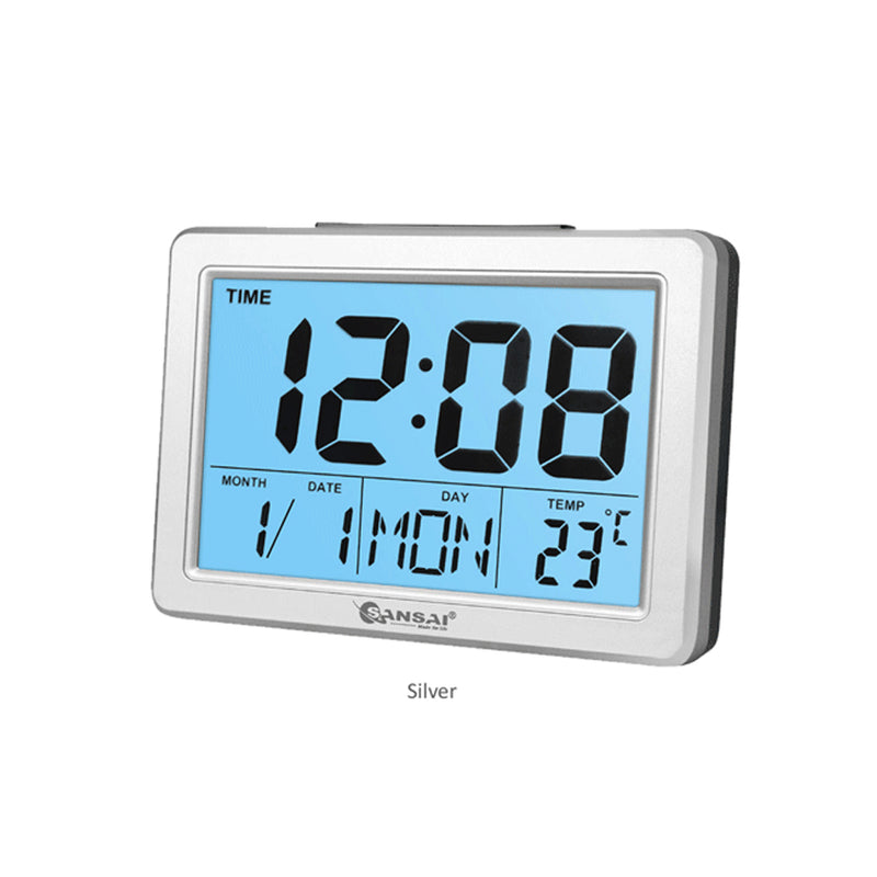 LCD Digital Display Alarm Clock Time Desk Blue Back Light Temperature Date Calendar