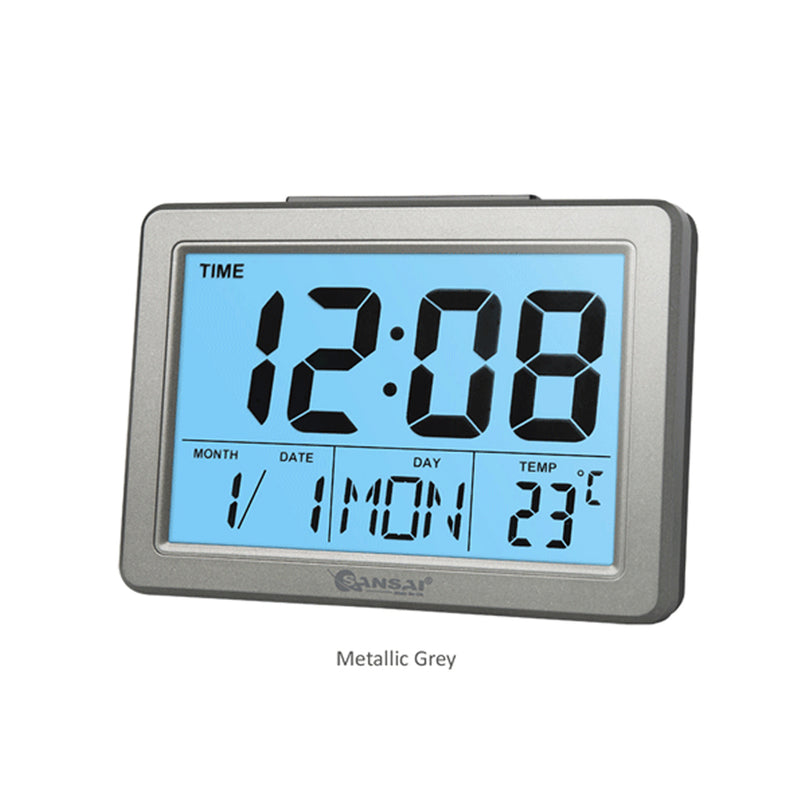 LCD Digital Display Alarm Clock Time Desk Blue Back Light Temperature Date Calendar