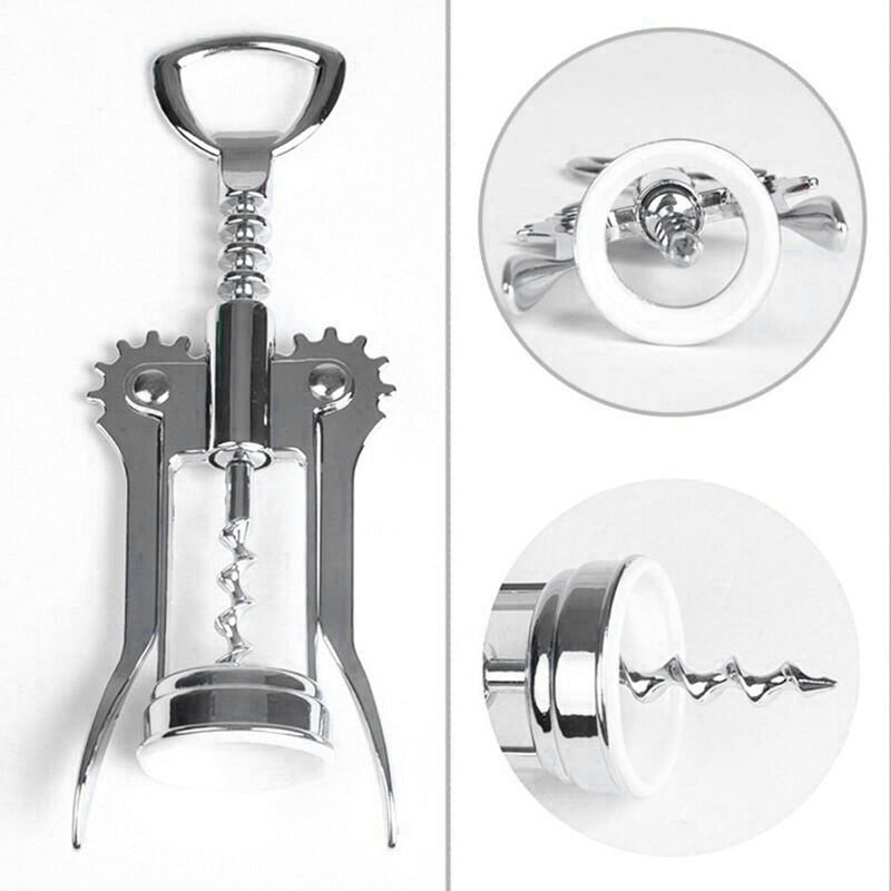 2-in-1 Classic Winged Corkscrew Wine Bottle Cork Opener Wing Handle Stainless Steel