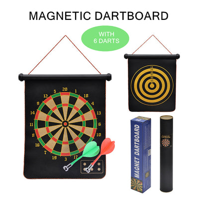 Magnetic Rollup Dart Board Large Double Sided Dartboard Family Game 6 Darts 15/17”