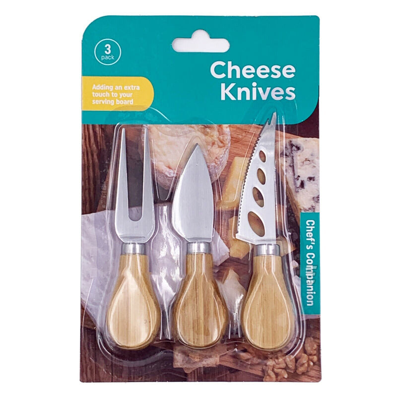 3PK Cheese Knives Knife Set Wooden Handle Stainless Steel Slicer Fork Scoop Cutter