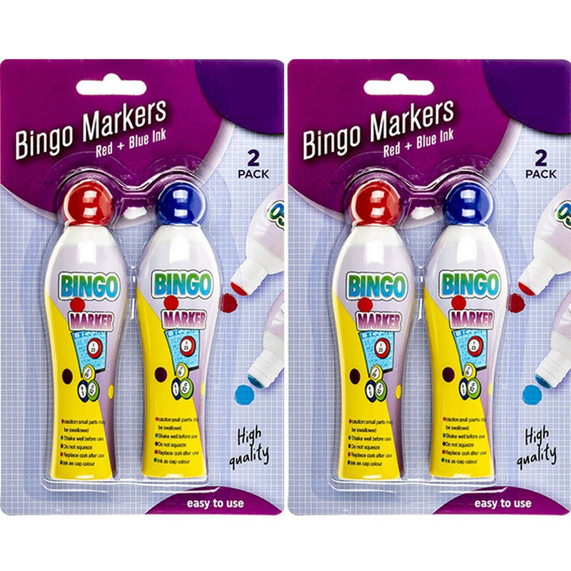 4PK Bingo Marker Pen Dabbers Daubo Dot Markers Colours Red & Blue Ink Colouring