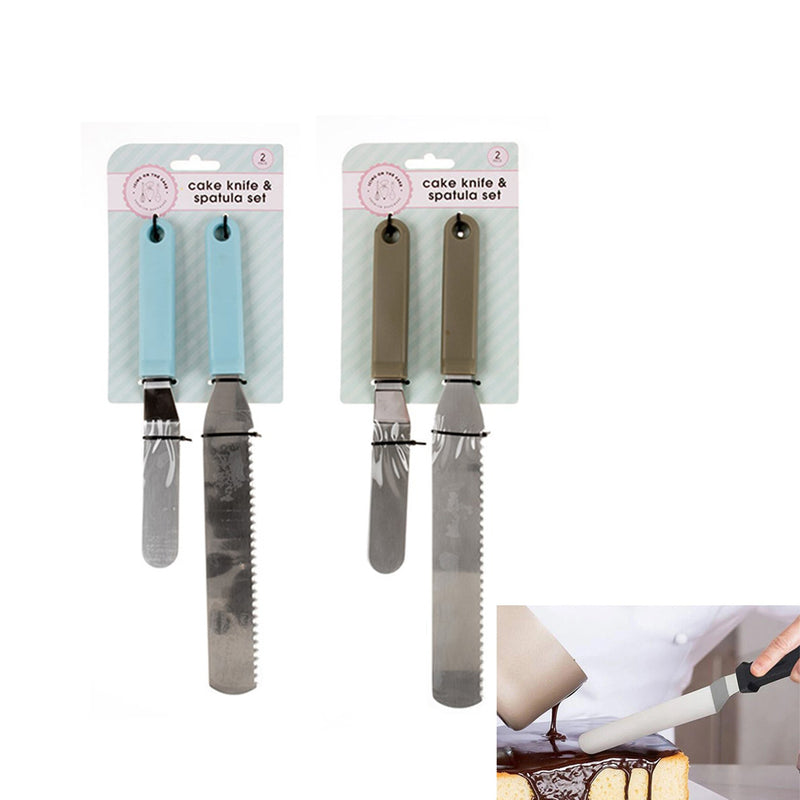 2PK Cake Knife and Spatula Set Decorating Knives Serving Cutter Tool Spreader Icing