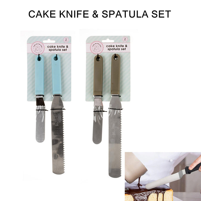 2PK Cake Knife and Spatula Set Decorating Knives Serving Cutter Tool Spreader Icing